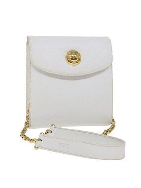 Authentic Chloe Chain Shoulder Bag Leather Vintage White